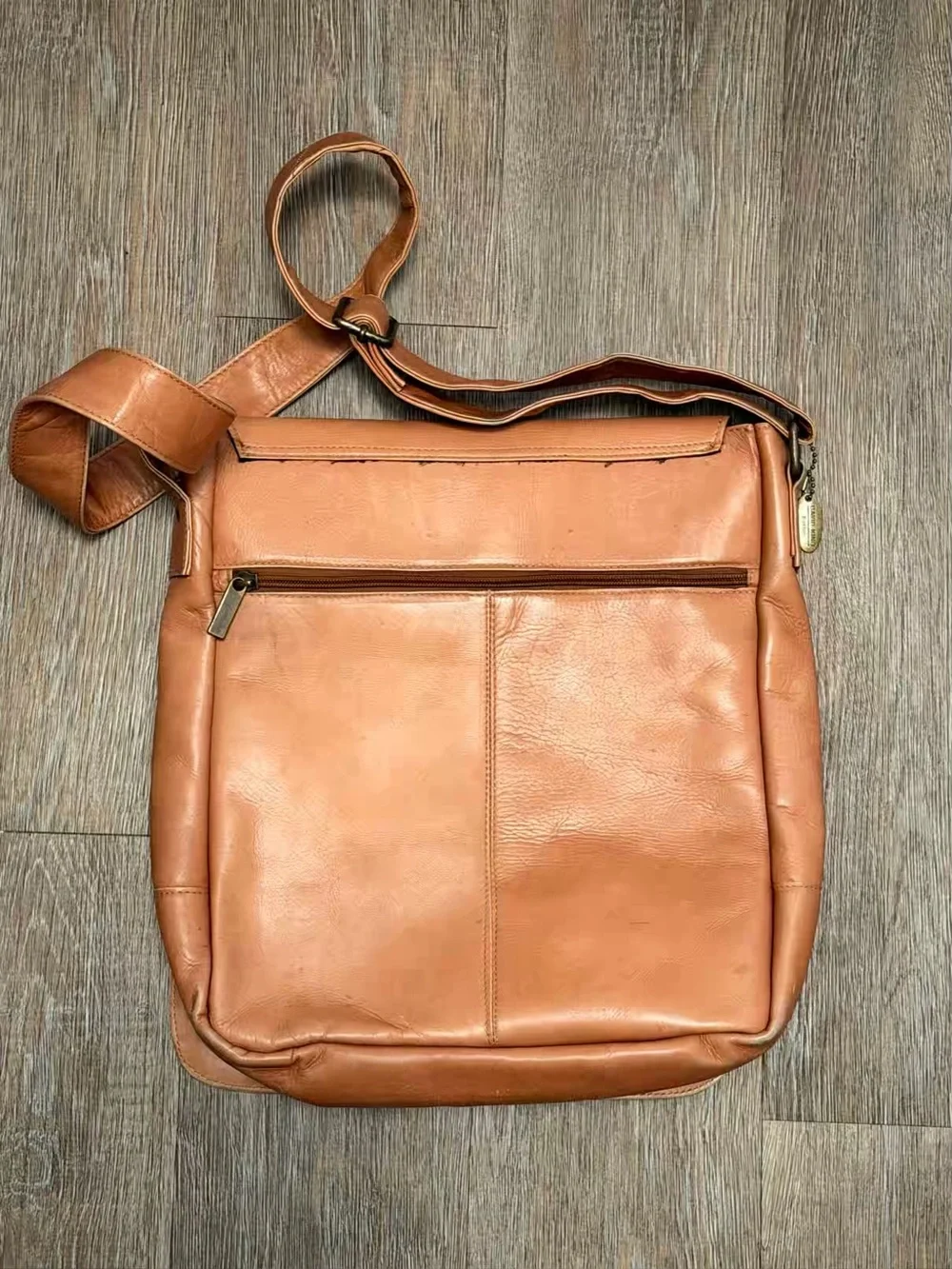 Vintage David King Boston Cognac Tan Leather Messenger Bag Crossbody Unisex